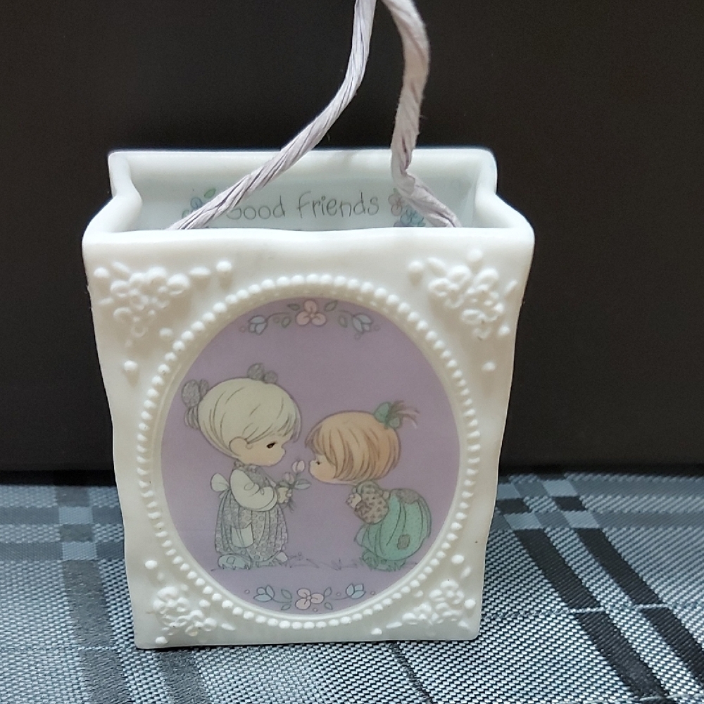 Precious Moments White Ceramic Ornament with Pastel Accents